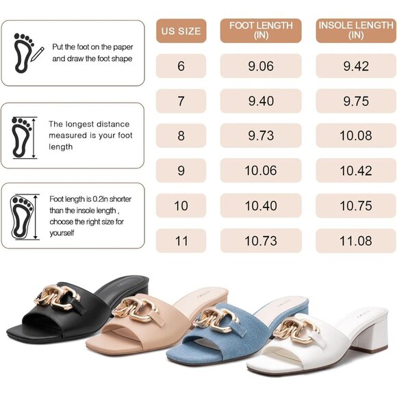 🆕Women's White Low Heel Sandals Chunky Block Square Open Toe Slides 2026 - Picture 4 of 6